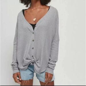 Urban Outfitters Out from Under Jojo Grey Oversized Thermal Top Medium, Waffle